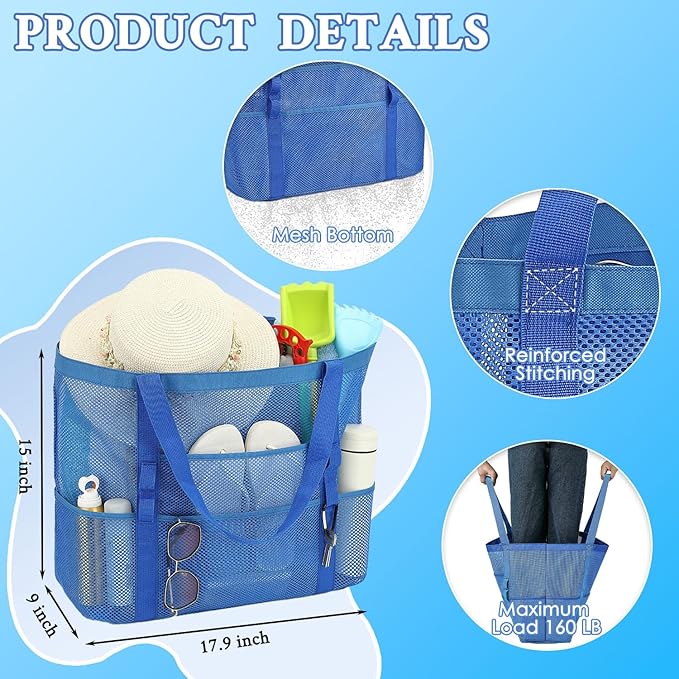 GYEUKHAM Mesh Beach Bag - Large Beach Tote Bag with Multiple Pockets for Family Beach Bag for Toys & Vacation Essentials