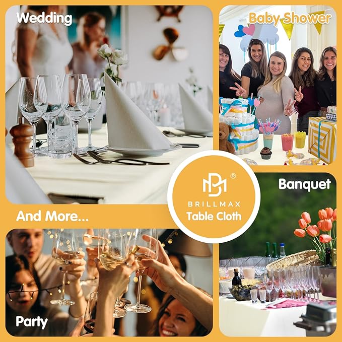 BRILLMAX 10 Pack Ivory Tablecloths for 8 Foot Rectangle Tables 60 x 126 Inch - 8ft Rectangular Bulk Linen Polyester Fabric Washable Cloth Cover for Wedding Reception Banquet Birthday Party