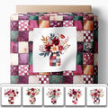 Cotton Satin Fabric Panel with Floral Patchwork Designs – 6 Printed Panels 9.8×9.8 in, Continuous Uncut Fabric Sheet 29.5×19.7 in, 100% Cotton for Quilting, Sewing & DIY