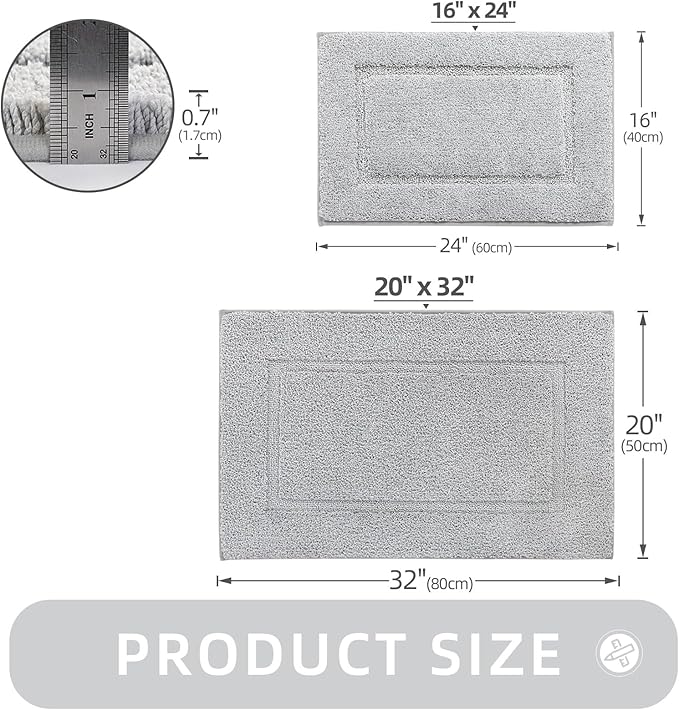 ZOESIOER Bathroom Rugs Sets 2 Piece, Ultra Absorbent Soft Bath Rug, Machine Washable Microfiber Non-Slip Bath Mat for Bathroom Floor, Tub, Toilet, Shower Room, Light Grey