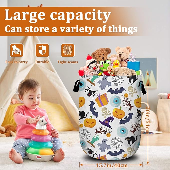 Pumpkin Magic Element Laundry Basket with Sturdy Handles, Halloween Collapsible Oxford Cloth Laundry Hamper Organizer Basket for Bathroom Bedroom 15.7x20 Inch