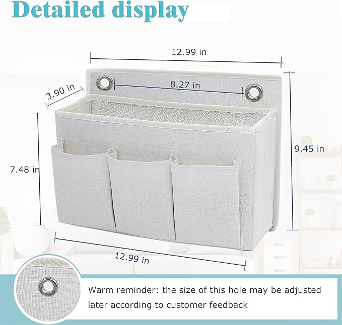 Someteth 2-Pack Wall Hanging Organizer Bag/Hanging Baskets with Large Mesh Compartment & 3 Pockets，Over the Door Organizer Space Saving Storage for Bedroom,RV Camper, Closet (White-2 Pack)