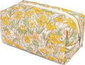 STARDW Cute Quilted Floral Makeup Bag for Women, Large Capacity Travel Toiletry Bag with Zipper and Canvas Lining