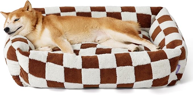 LE SURE Cute Dog Bed for Large Dogs - Washable Pet Beds,Cozy Rectangle Orthopedic Sofa with Jacquard Shaggy Plush & Anti Slip Bottom,36x27x8inches