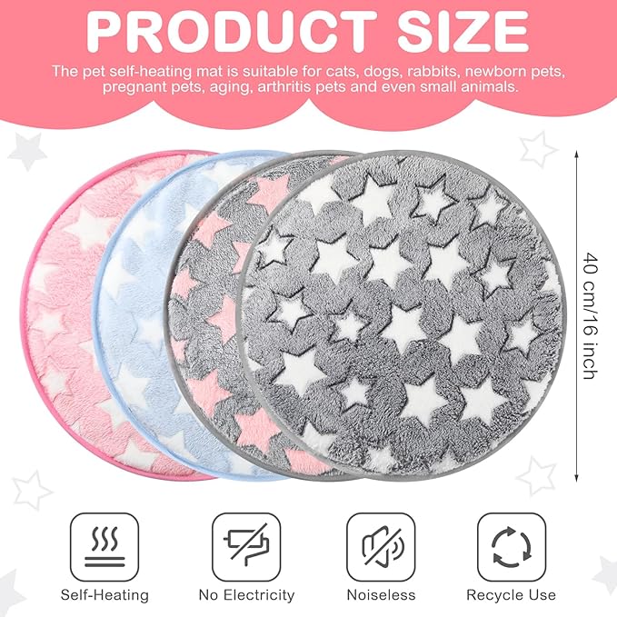 Clysee 4 Pack Self Heating Cat Bed Cat Self Warming Pad with Removable Cover Extra Warm Thermal Pet Pad Washable Pet Crate Mat Anti Slip Kennel for Indoor Outdoor Pets (Star,16 x 16 Inches)