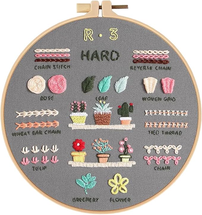 PALUPJEF Embroidery kit for beginnerand Needlework Kit for Adults, 4 Hoop Set to Learn 38 Stitches with Pre-Stamped Patterns, Complete Starter Kit with Instructions, DIY Gift for Women