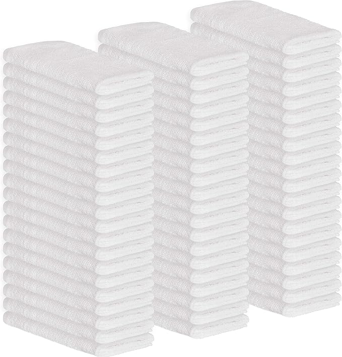 GREEN LIFESTYLE 50-Pack Cotton Wash Cloths – 14"x17" Absorbent Cleaning Rags for Housekeeping, Kitchen Towels, Bar Mop Towels, Durable Terry Cloth Rags, Premium Quality Multipurpose Washcloths