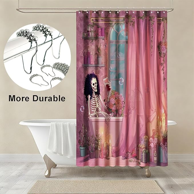 mutakin Gothic Skull Shower Curtain Funny Retro Floral Shower Curtains for Bathroom Waterproof Fabric Bath Curtain Decor with Hooks