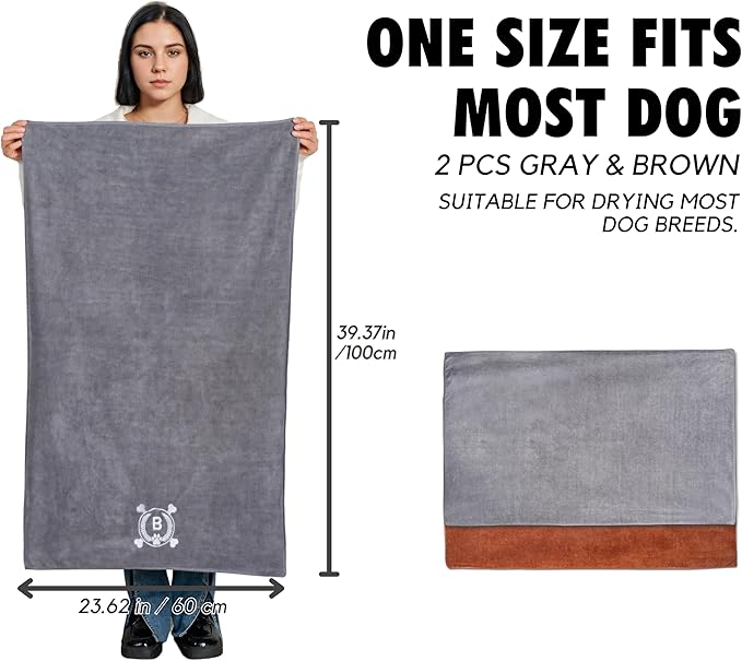 InnoBeta Personalized Dog Towels for Drying Dogs - Pack of 2 - Super Absorbent Soft Microfiber Pet Bath Grooming Towel for Dogs, Monogrammed Initial for Dogs (40 X 23.6 Inches, Grey and Brown) - D