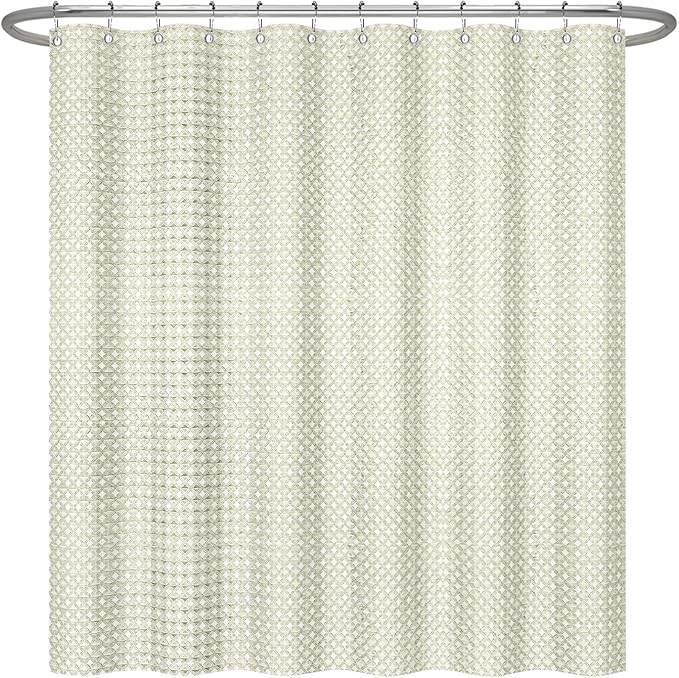 ggaimwf 48x72 Inch Solid Color Shower Curtain for Bathroom Waffle Bath Water Resistant Fabric Curtains Cream Modern Thick Shower Stall Curtain with Metal Hooks