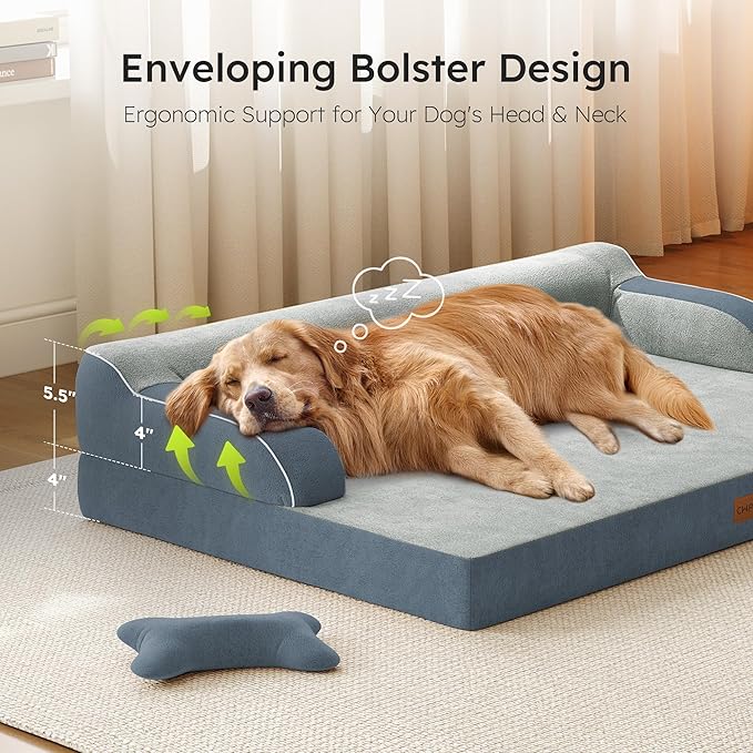 CWAWZ XL Plus Orthopedic Dog Bed, Big Dog Bed for Large Sized Dogs, Dual-Sided Pet Cooling Beds with Memory Foam Washable Cover Nonslip Bottom, Waterproof Pet Couch with Bolster, Dark Grey