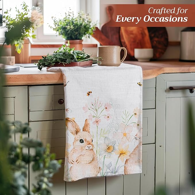 Maison d' Hermine Kitchen Towels Set of 3 100% Cotton 27.50" x 20" Reusable Cloth Tea Dish Towels Absorbent with Hanging Loop for Kitchen, Home, Dining, Cocktail Parties Spring/Summer (Easter Dew)