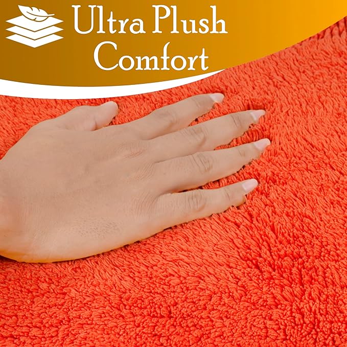 C23 Luxury 2200 GSM Heavyweight Bath Mat (Pack of 2) 100% Tufted Cotton 20"x32" & 16"x24" Orange Thick & Plush Bathroom Rugs Ultra-Absorbent, Quick Dry, Anti-Slip Natural Latex Back, Machine Washable