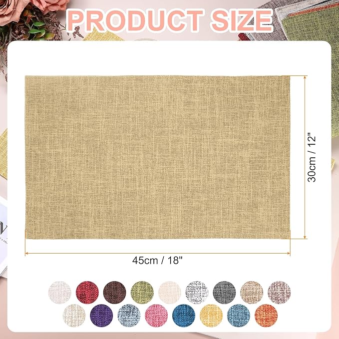 HARFINGTON 6pcs Linen Fabric Placemats 12" x 18" Polyester Rectangle Place Mats Machine Washable Heat Resistant Kitchen Table Mats for Outdoor Indoor Party Family Holiday, Khaki