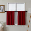 Lecloud Bessie Red Kitchen Curtains 30 Inch Length 2 Pcs, Christmas Faux Linen Textured Short Curtain, Light Filtering Breathable Tiers with Rod Pocket for Cafe Bedroom Bathroom, Each 30" W x 30" L