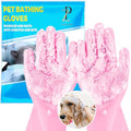 ZENELANEP Pet Grooming Gloves, High-Density Silicone Gloves with Enhanced Five Finger Design for Bathing and Massaging Dogs and Cats (Pink)
