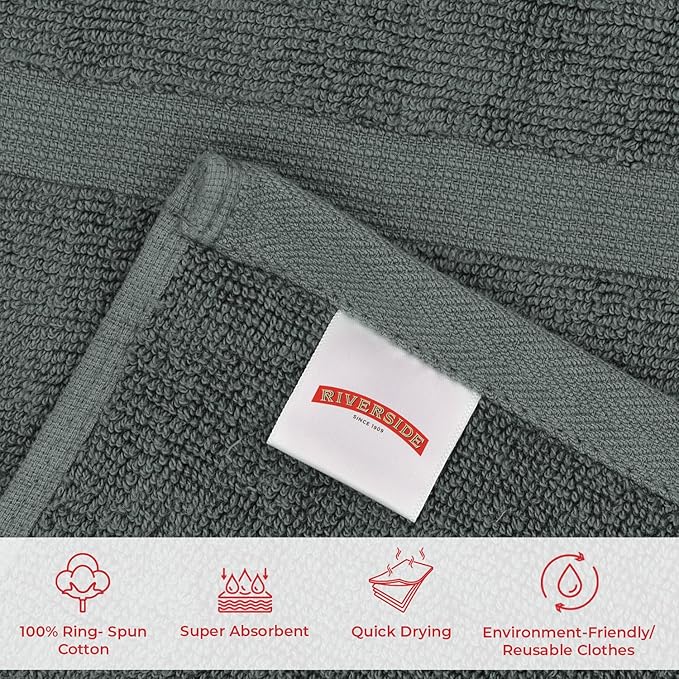 RIVERSIDE Bath Mat Set of 2 - Gray Bath Mats 21x34 Inches, Not a Bathroom Rug, 100% Ring Spun Cotton, Super Soft & Highly Absorbent Bathroom Floor Mats