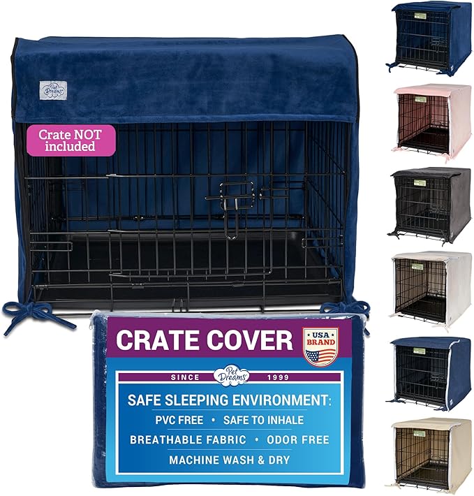 Pet Dreams Dog Crate Cover - Breathable Fabric Kennel Topper for Double-Door Crates, Fits iCrate Dog Cages 18, 24, 30, 36, 42, 48 Inches (Blue, X Large, 42")