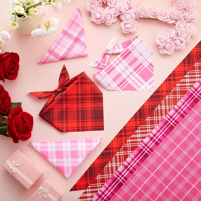 Abbylike 50 Pcs Valentines Day Plaid Dog Bandanas Bulk Pink Red Bandanas for Dogs Triangle Kerchief Bibs Scarf for Pet Romantic Costume Photo Props Accessories Pet Shops Groomers (19.7 x 13.8 x 13.8)