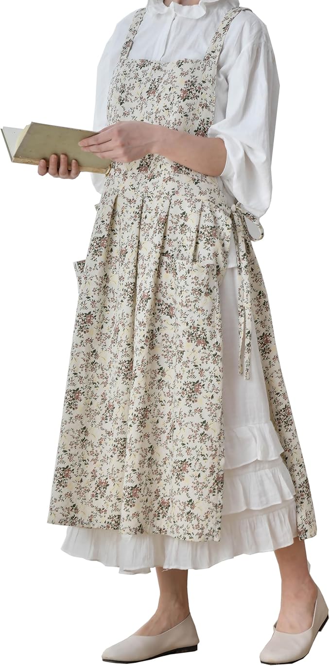 Japanese apron Women-Cross Back Apron for Women with Pockets, Pinafore Aprons, Womens Cotton Linen Apron