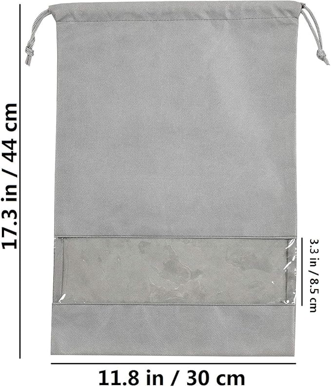 ANIZER 8 PCS 11.8"x17.3" Non-Woven Dustproof Drawstring Bag Travel Shoe Bags Dust Cover Pouch Bag Storage with Visual Window for Handbags Purses Shoes (GREY)
