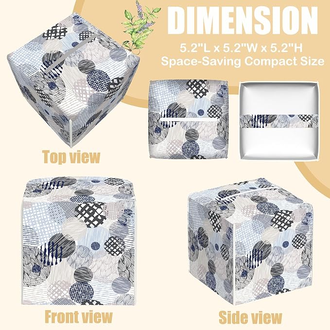 BLYKVGHQ Abstract Lines Tissue Box Cover Square, Geometric Tissue Box Holder with Bottom Belt Leather Facial Paper Organizer Dispenser for Bathroom Bedroom Dresser Night Stand Tabletop