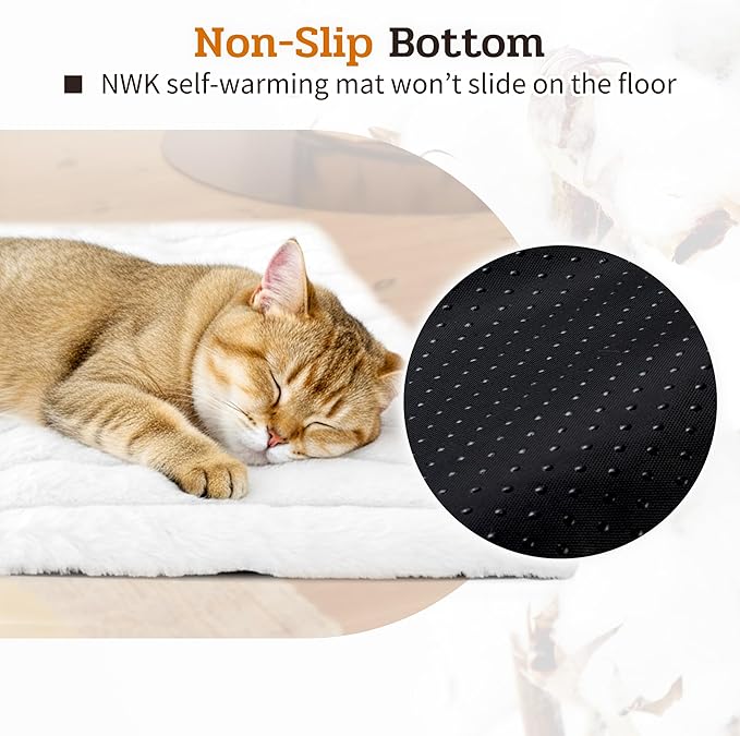 NWK Pack of 4 Fluffy Self Warming Cat Mat, Cat Blanket, Thermal Dog Mat, Washable, Non-Slip Bottom for Sofa & Crate & Kennel & Car Seat (Creamy White, Small (19'' X 15'' X 0.7''))