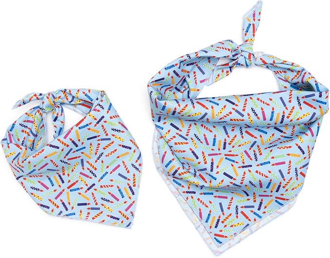 THE WORTHY DOG Classic Tie-Ir Dog Bandana – Soft Cotton Flannel Square Pet Bandana, It's My Birthday Pattern, Blue, Small