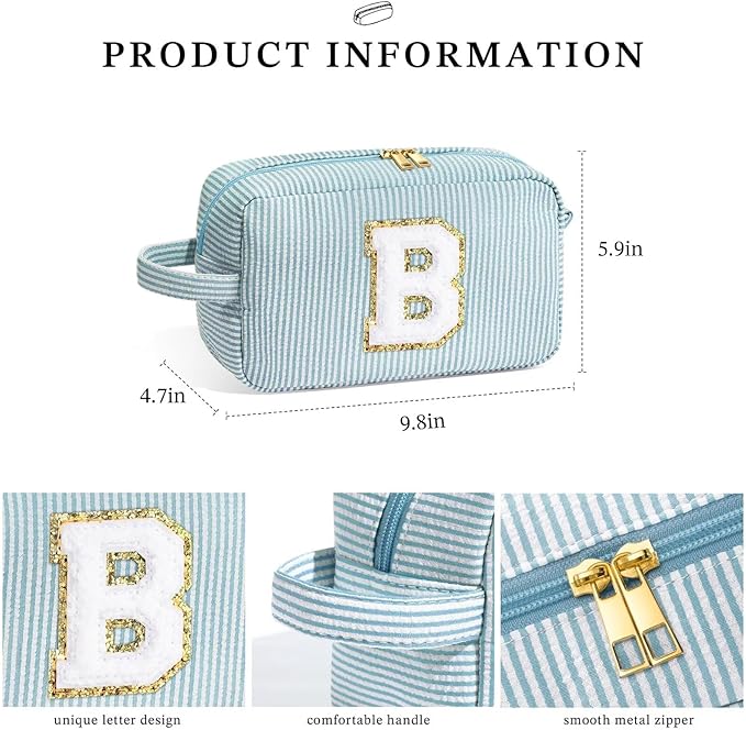 YOOLIFE Gifts for Women Teen Girls Kids - Initial Makeup Bag Cosmetic Case Toiletry Pouch, Birthday Gifts for Women Friends Sister Teacher, Green K