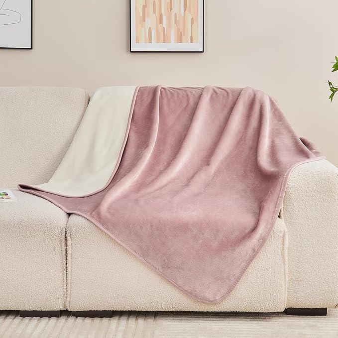 Yaning Waterproof Blanket 40"x60" for Adults, Reversible Waterproof Bed Cover for Dogs Cats Pets, Soft Leakproof Blanket for Bed Couch Sofa Furniture Protector, Dusty Pink/Off White