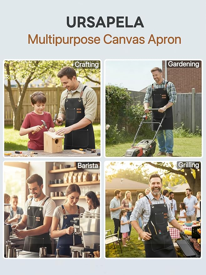 Canvas Work Apron for Men Women with 3 Pockets Heavy Duty Crossback Kitchen Chef Aprons for Cooking Grilling Barista