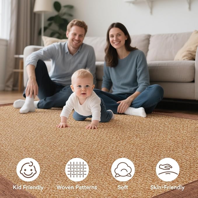 Washable Runner Rug 3x5 Jute Like Entryway Indoor Runner Mat Rugs Non Slip, Woven Soft Farmhouse Area Boho Floor Carpet for Hallway Kitchen Laundry Hall Backdoor Bedroom Living Room, Brown