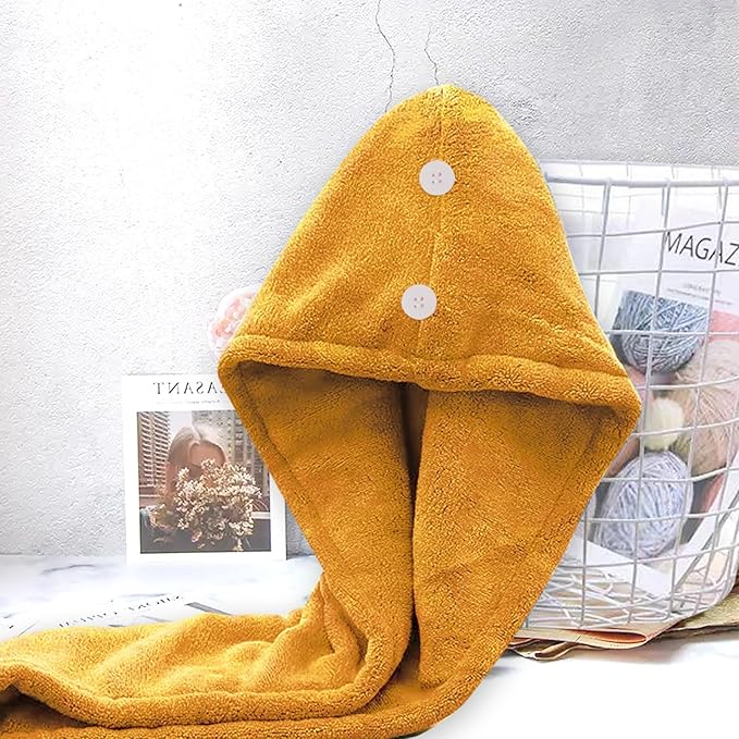 AGKXHDEC 1 Pack Double Layer Microfiber Towel, Hair Turbans for Wet Hair, Drying Hair Wrap for Women (Apricot Yellow)