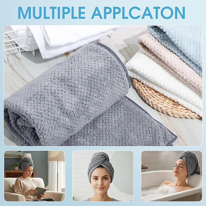 Breling Gray 3 Pack Large Microfiber Hair Towel 24 x 38 Inch Absorbent Wrap Turban Quick Dry for Women Men Curly Hair Shower