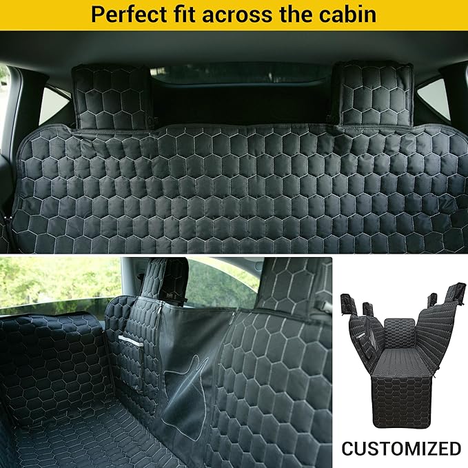 Meginc Dog Seat Covers for Tesla Model Y,Dog Hammock for Tesla with Side Flaps, 100% Waterproof Model Y Dogs Accessories with Mesh Window & Headrest Protector Easy Clean up Pet Car Seat Cover