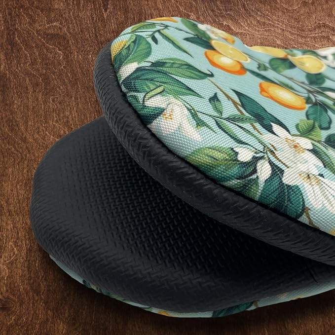 Lemon Yellow Floral Teal Mini Silicone Oven Mitts, Heat Slip Resistant Kitchen Gloves 2-Pack Set, Soft Short Small Oven Mittens Pot Holders for Baking Grilling Barbecue Microwave Gift