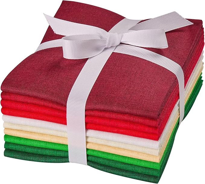Craftido - 11 Options Solids with Tweed Tonals - Assorted Color Cotton Quilting Fabric Bundles 10pcs Fat Quarters 18"x21" - Medium Weight 5.2oz - for Quilting, Sewing and Crafts - Happy Holiday