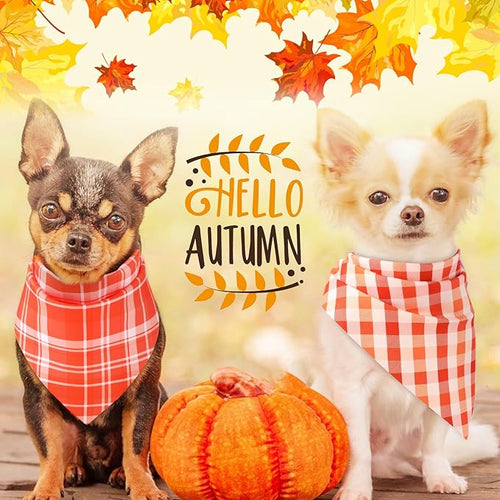 Abbylike 50 Pcs Thanksgiving Dog Bandanas Bulk Plaid Bandanas for Dogs Triangle Kerchief Bib Scarf for Pets Fall Costume Photo Props Accessories Pet Shops Groomers, 25 Styles (19.7 x 13.8 x 13.8)
