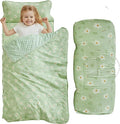 Floral Toddler Nap Mat with Zipper,Detachable Minky Blanket and Removable Pillow,Soft Slumber Bags for Girls,Kids Sleeping Bag for Daycare Preschool Kindergarten,Flower Toddler Sleeping Mat - Green