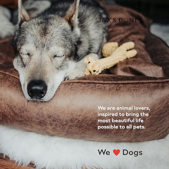 Jax & Bones Dog Bed Lounge - Machine Washable Bed for Dogs - Extra Heavy Duty Bolstered Sides - Large Grey Dog Mat Beds | 39 x 32 Inches