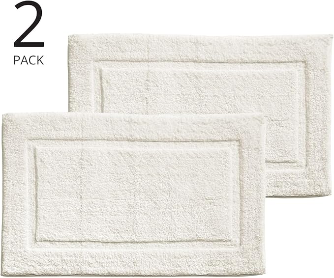 mDesign 100% Cotton Bath Mat - Soft Hotel-Style Rectangular Bathroom Floor Rug - Plush, Water Absorbent Cloth Bathmat for Outside Bathtub/Shower, Machine Washable Cotton Bath Rug, 2 Pack, Natural/Tan