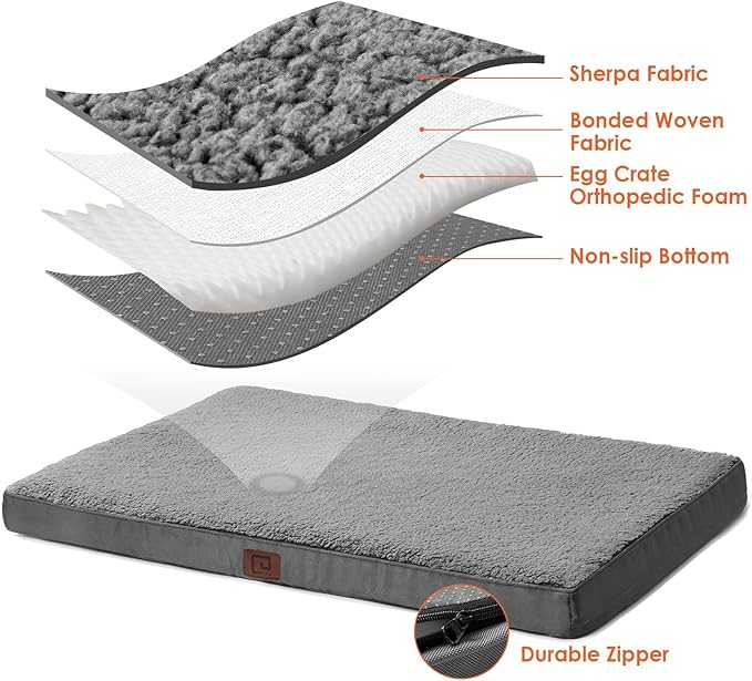EHEYCIGA Orthopedic XL Dog Beds for Extra Large Dogs with Removable Washable Cover for Crate, Grey, 41x27