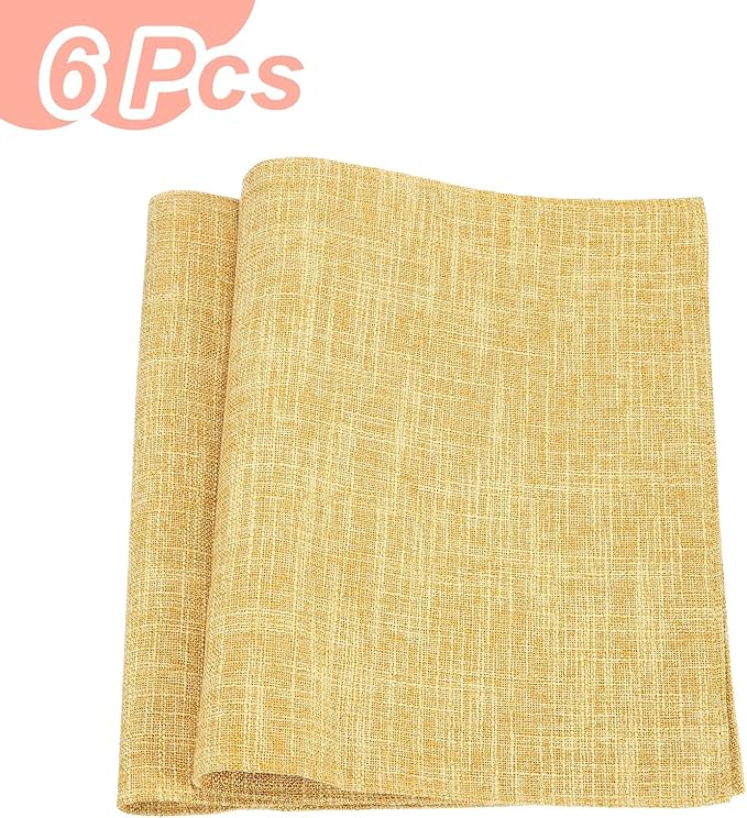 HARFINGTON 6pcs Linen Fabric Placemats 12" x 18" Polyester Rectangle Place Mats Machine Washable Heat Resistant Kitchen Table Mats for Outdoor Indoor Party Family Holiday, Gold