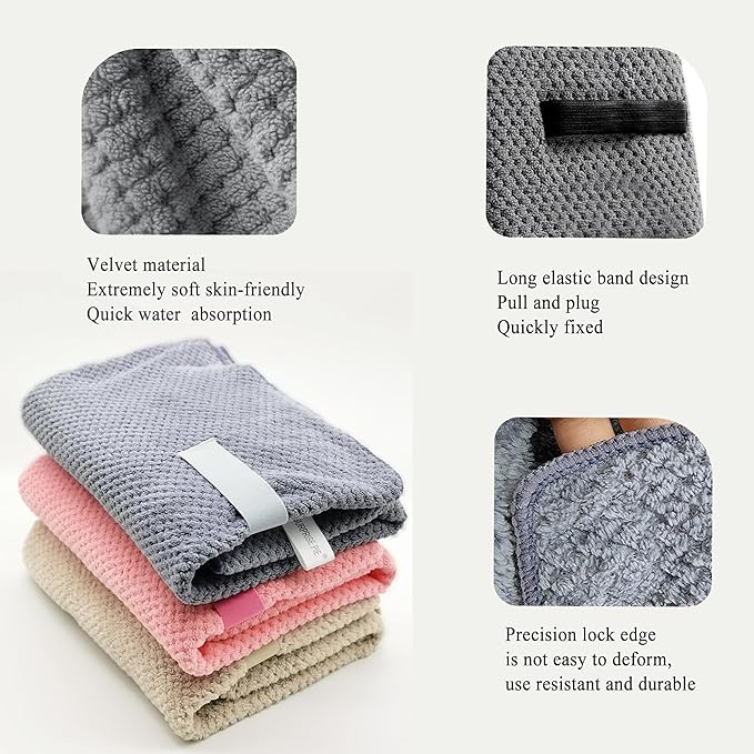 SURPRISE PIE Women Microfiber Hair Towel Wrap with Elastic Strap,Super Absorbent Anti Frizz Drying Turban for Curly, Long,Wet Hair- Grey