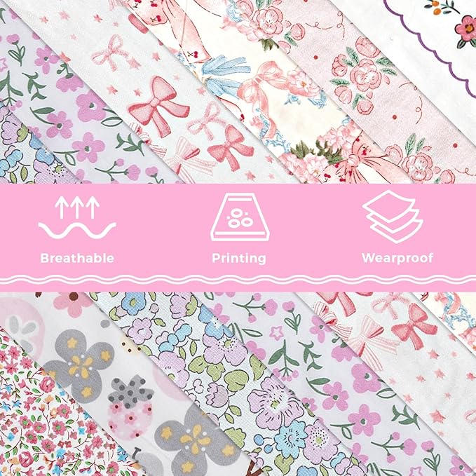Aubliss 8pcs Fat Quarter Fabric Bundles (100% Cotton - 20'' x 20'') Quilting Cotton Craft Fabric Pre-Cut Squares Sheets for Patchwork Sewing Quilting Crafting (Pink)