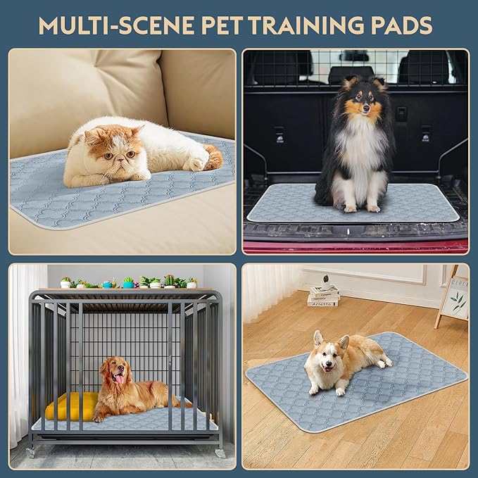 FunFurry Washable Pee Pads - 2 Pack Reusable Pee Pads with Paw Shape Non-Slip Backing - Waterproof, Super Absorbent (Light Grey, 41" X 41")
