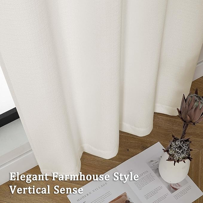 Lecloud Bessie Ivory Curtains 90 Inches Long 2 Panels, Rustic Light Filtering Faux Linen Curtains, Breathable Dual Rod Pocket Drapes for Bedroom Living Room Window Treatments, Each 50" W x 90" L