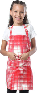 Kids Aprons for Cooking Waterdrop Resistant Aprons for Girl & Boy Toddler Apron for Painting, Gardening, Baking, Smock (Plaid Red, Medium (6-10 years)