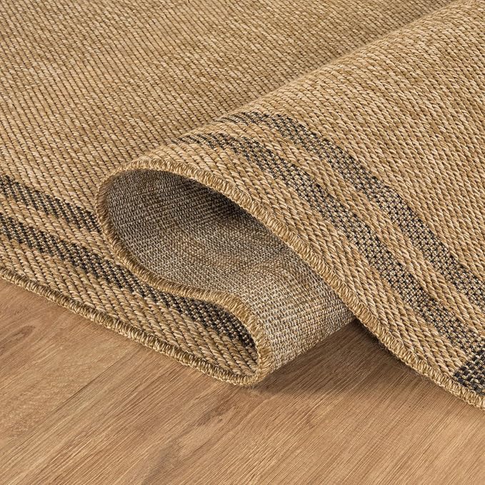 Easy Jute Rugs 9x12 Bordered Natural Color Living Room Indoor Outdoor Area Rug for Patio and Kitchen Rug High Traffic Washable Easy to Clean Solid Boho Woven Design Outside Carpet (9 x 12)