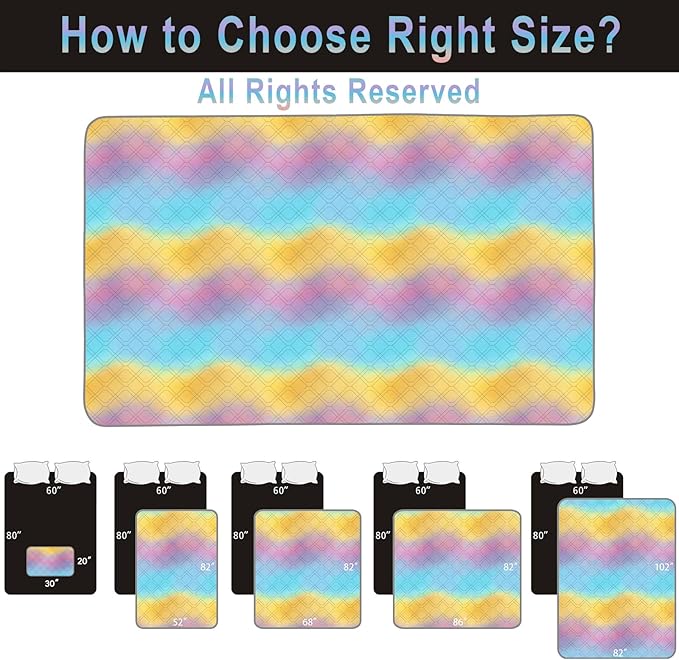 Topthumbs 100% Waterproof Dog Bed Cover 30x70 inch Reversible Changing Pad Reusable Camping Mat for Kids/Pet/Dog/Cat Washable Geometric Embroidery Blanket Patchwork Rainbow Ombre Printed+Gray